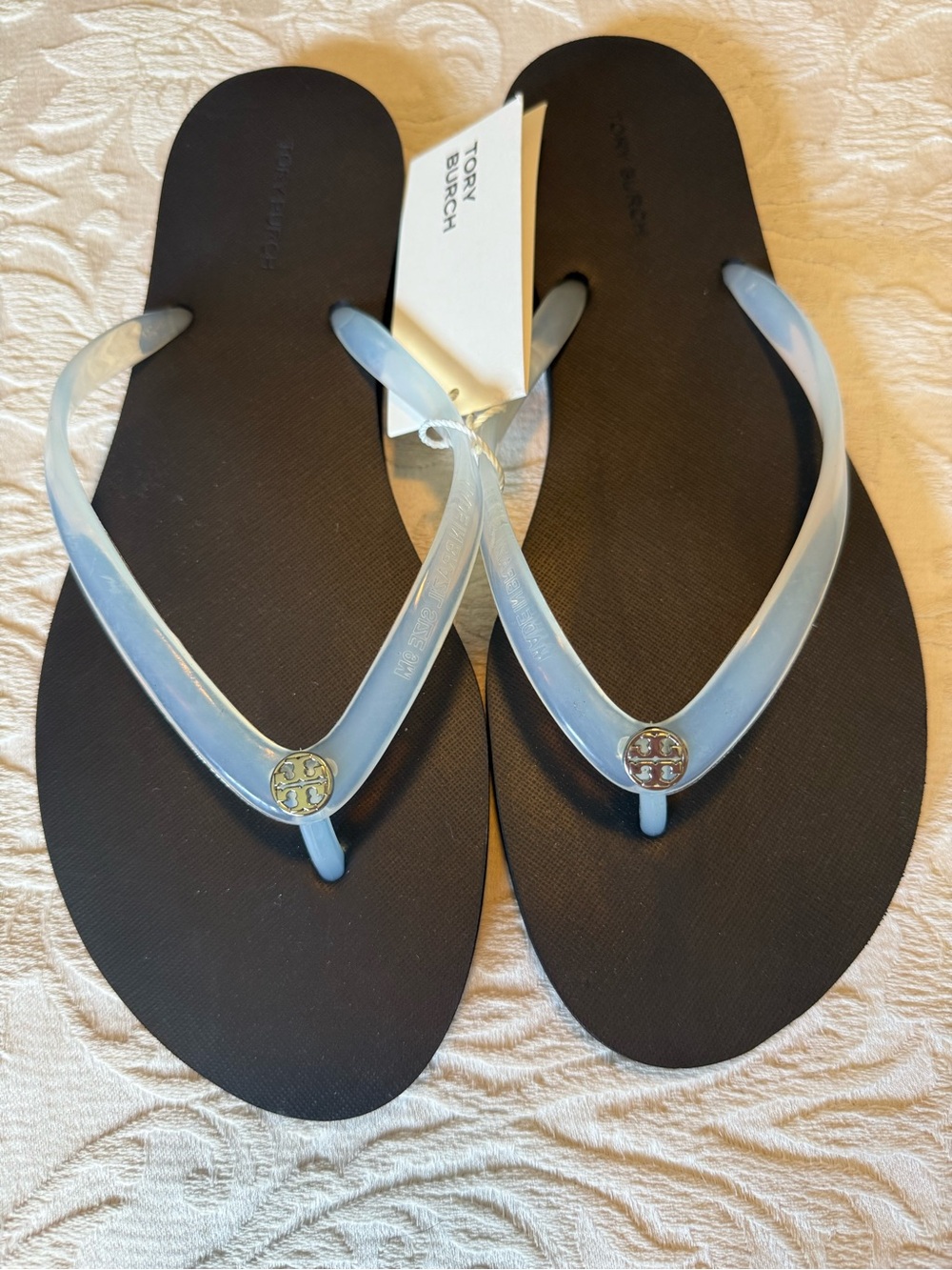 NEW Tory Burch Women's Chelsea Black Flip Flops with Clear Straps 9